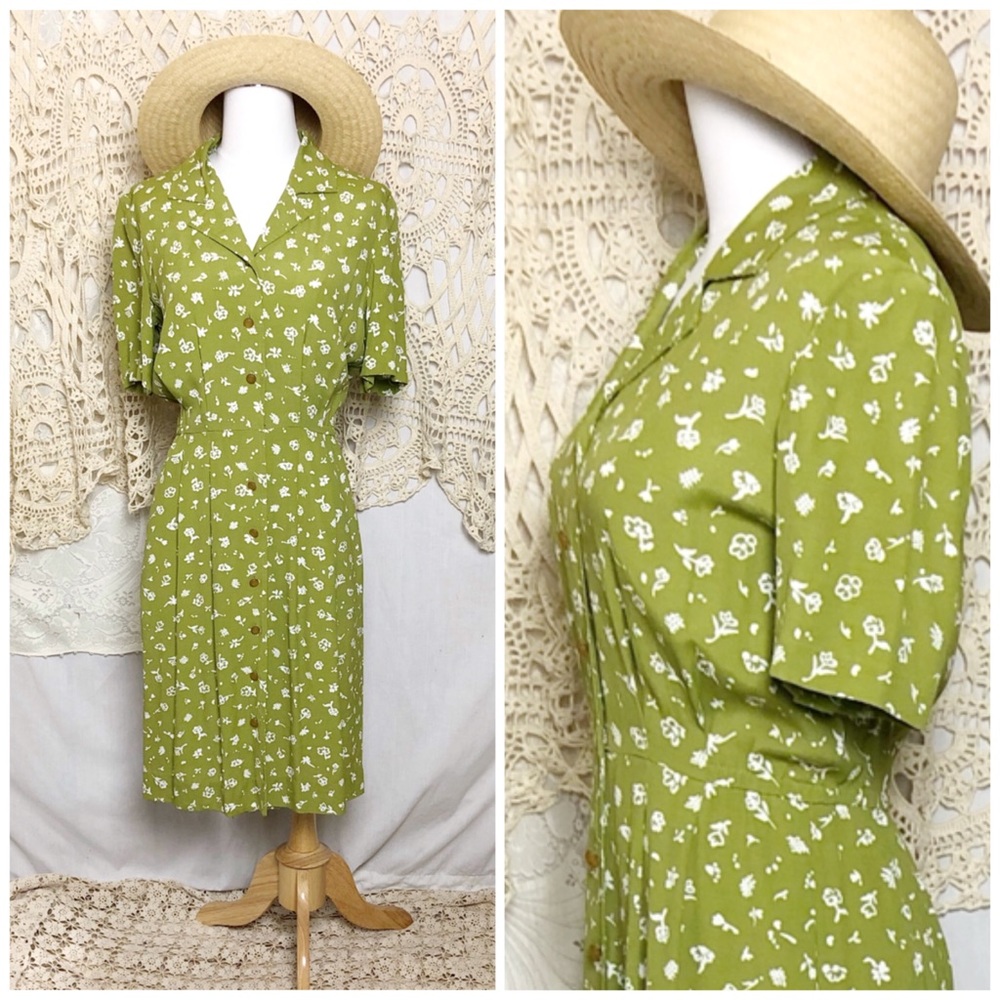 Green floral collar dress